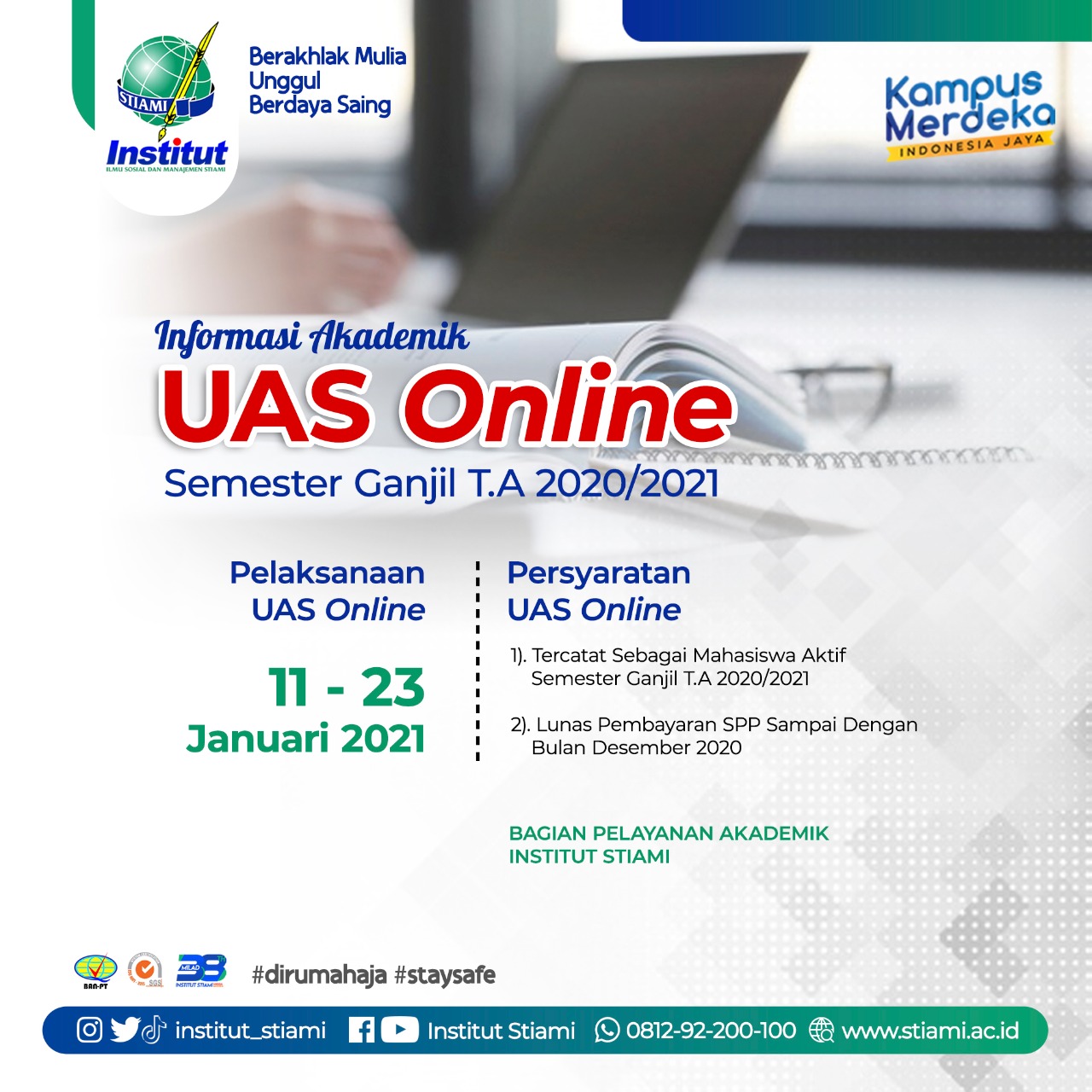 INFORMASI UAS ONLINE SEMESTER GANJIL TA 2020/2021